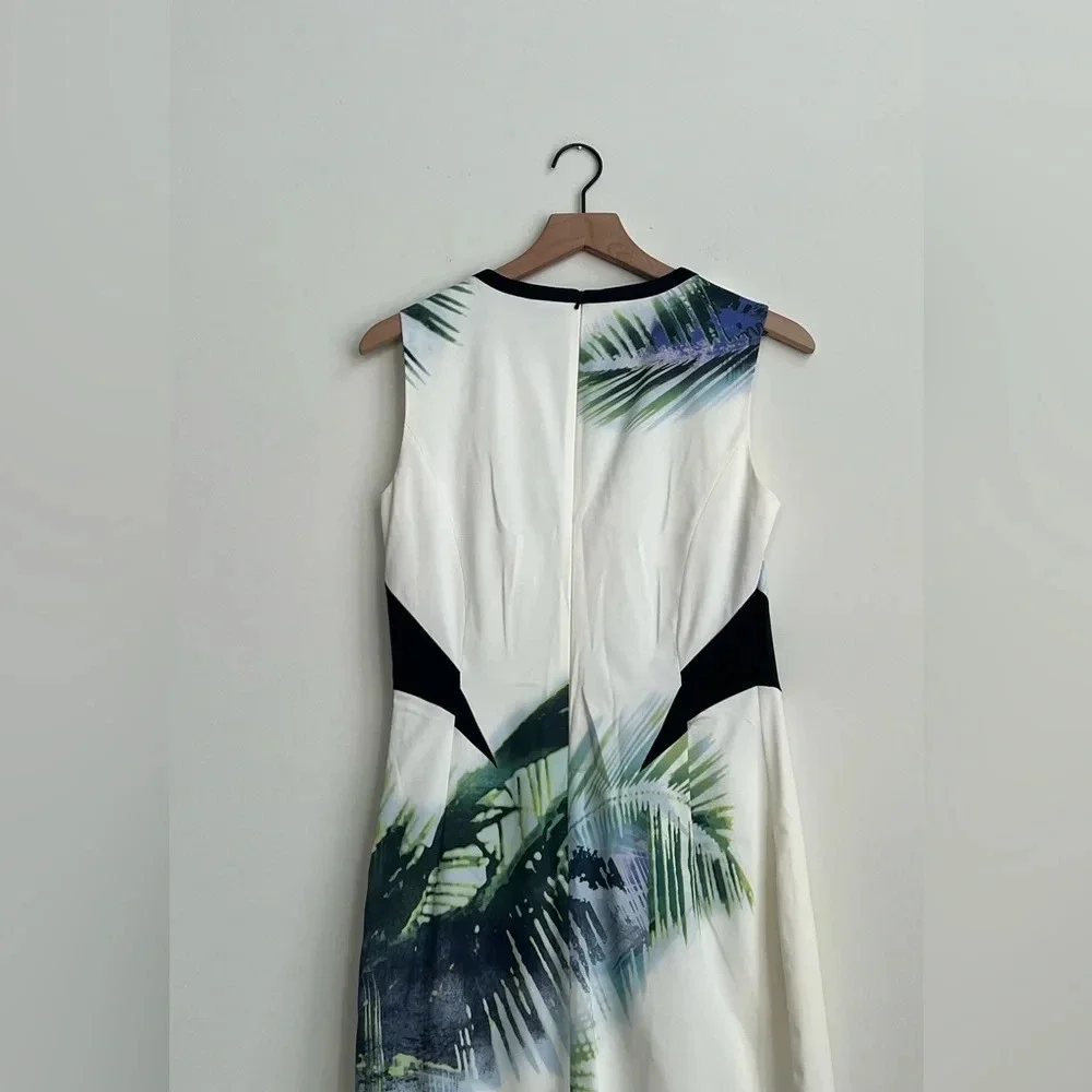 NWOT Karen Millen Signature Stretch palm tree tropical print pencil shift dress